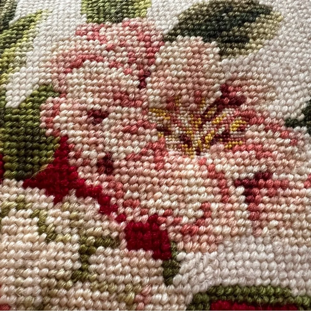 Vintage Needlepoint Pillow with Ruffle Trim – 14”x14” (+2” Ruffle)
